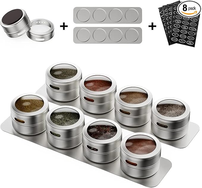 Vetacsion Set of 8 Magnetic Spice Tins