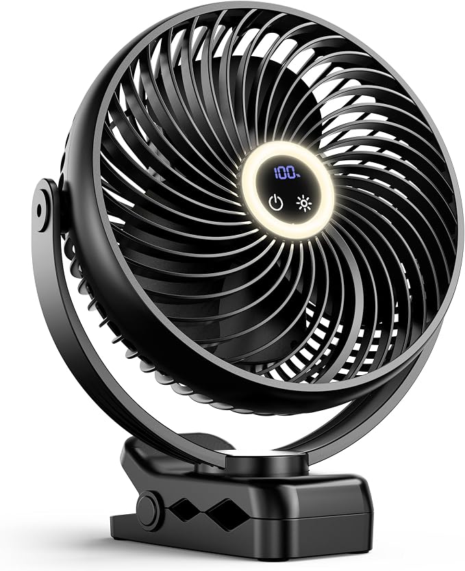 Xasla 10000mAh Portable Clip On Fan With Light
